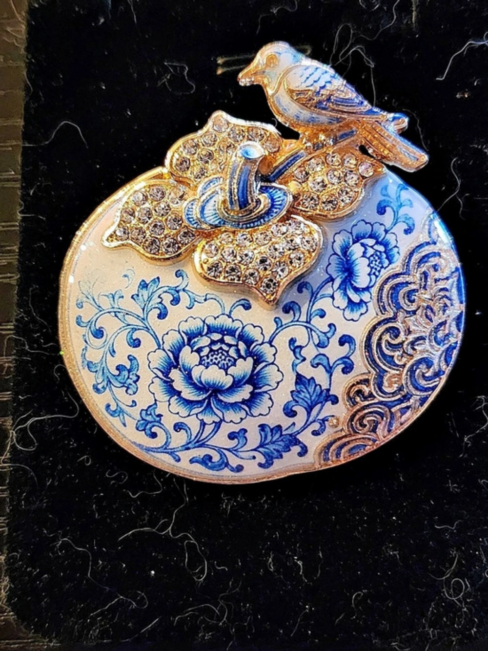 Blue Pumpkin & Bird Brooch